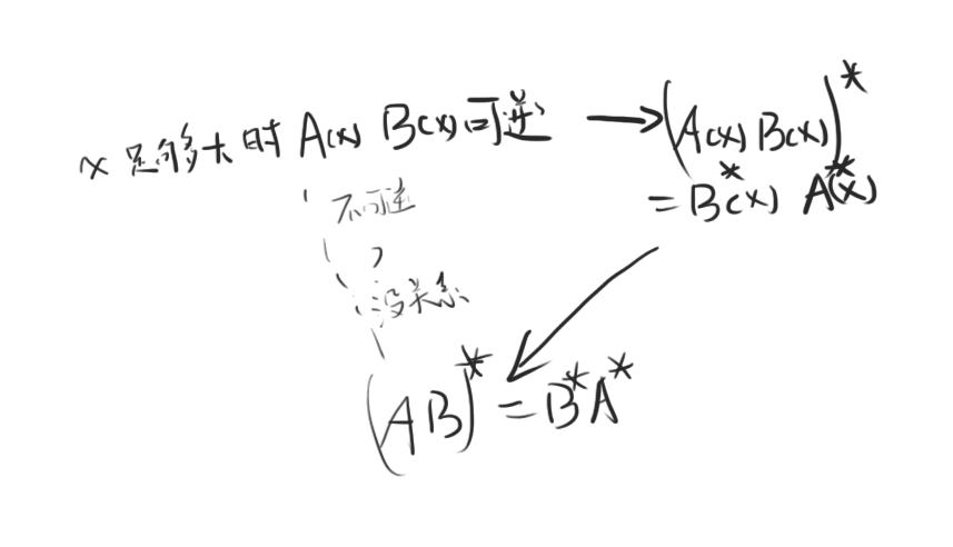 AB的伴随矩阵等于B的伴随矩阵乘A的伴随矩阵